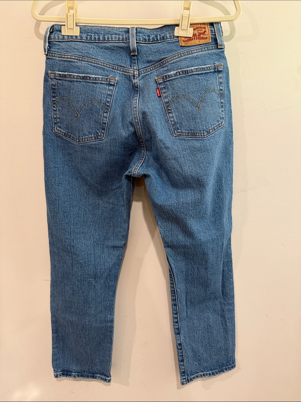 Levi's Women's 501 Medium Blue High-Rise Distressed Straight Jeans